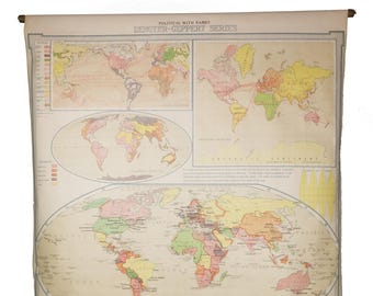 Antique Denoyer Geppert 1923 Linen Cloth School Pull Down Map Etsy