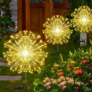 Luci solari da giardino con fuochi d'artificio per il percorso del patio, decorazioni per il regalo di decorazioni da giardino, bella illuminazione per esterni, luci solari per fiori da giardino a LED