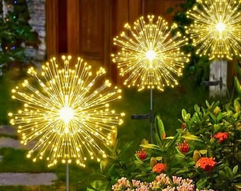 Luci solari da giardino con fuochi d'artificio per il percorso del patio, decorazioni per il regalo di decorazioni da giardino, bella illuminazione per esterni, luci solari per fiori da giardino a LED