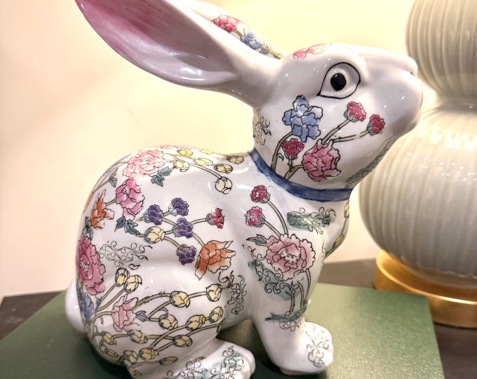 Porcelain Chinese Pattern Rabbit Vintage Porcelain Floral Bunny Figurine – Hand-painted Chinoiserie ...