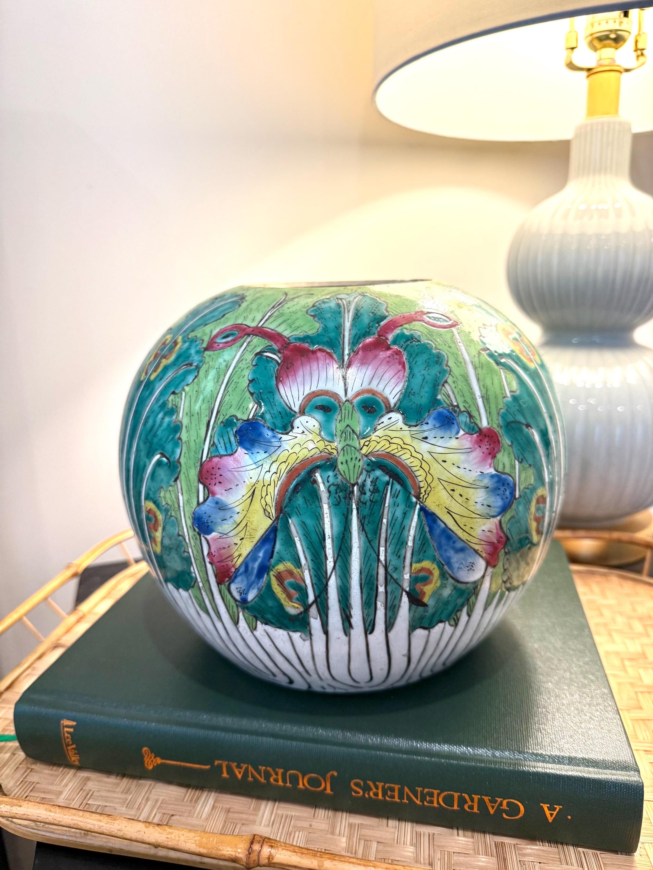 Antique Chinese Famille Verte Bok Choy Gourd Vase | Hand-painted