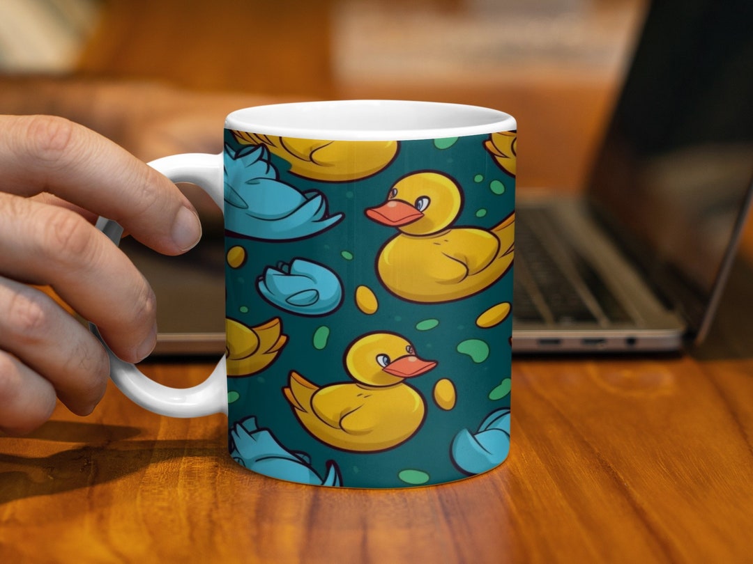 Rubber Duck Pattern Coffee Mug, Cute Ducklings Print, Quirky ...