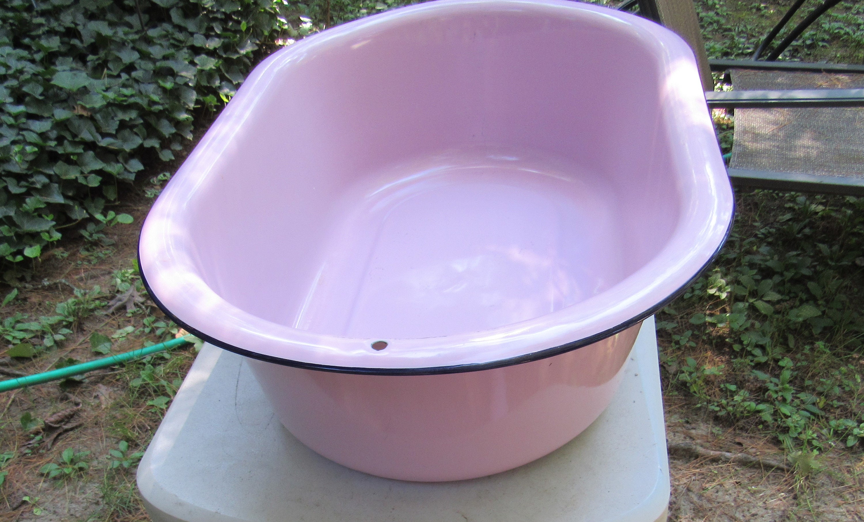 Vintage Pink Enamelware Baby Wash Basin Black Trim Etsy