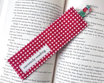 Red Gingham Fabric Bookmark, Preppy Rifle Paper Co Tab, Reader Gift, Book Lover Gift