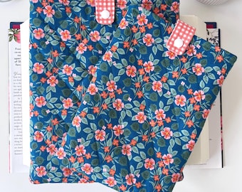 Floral Quilted Book Sleeve in Rifle Paper Co Fabric, Multi Size Padded Book Cover with Riley Blake Gingham Lining, Preppy Reader Gift