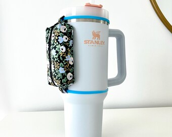 Black Floral Tumbler Pouch, Rifle Paper Water Bottle Bag, Key and Card Holder