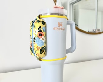 Yellow Floral Tumbler Pouch, Rifle Paper Water Bottle Bag, Key and Card Holder