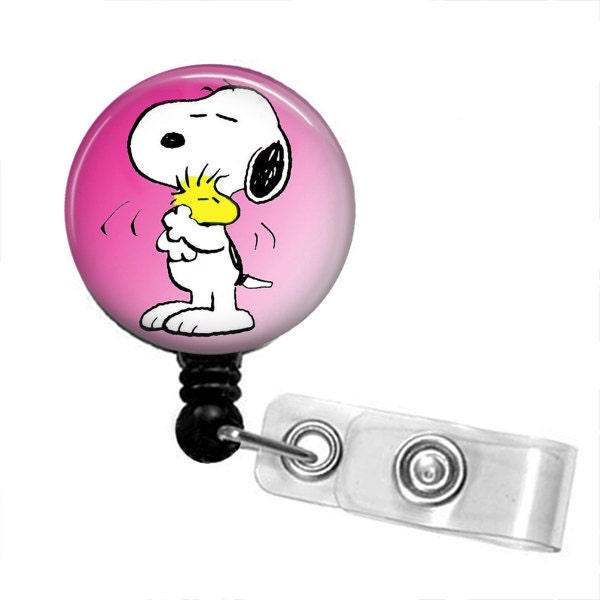 Snoopy Loves Woodstock Retractable Badge Reel, Badge Holder, ID Badge, Nurse, Doctor, Peanuts Gang, Badge Reels