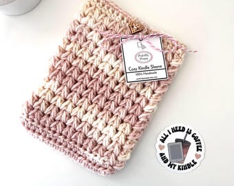 Blush Pink Crochet Kindle Paperwhite Sleeve, Padded E-Reader Case, Cute Book Lover Gift