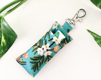 Floral Lip Balm Keychain, Rifle Paper Chapstick Holder, Clip On Keyring Bag Charm