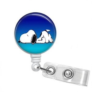 Pooped Out Snoopy Retractable Badge Reel, Badge Holder, ID Badge, Nurse, Doctor, Peanuts Gang, Badge Reels