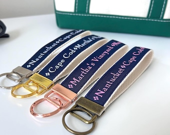 Cape Cod Key Fob, Nantucket Marthas Vineyard Keychain, Preppy Coastal Tote Bag Charm Gift