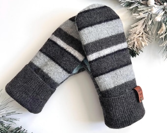 Recycled Wool Sweater Mittens Fleece Lined Upcycled Winter Gift