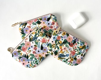 Rifle Paper Mini Pouch, Floral Garden Party Coin Purse, AirPods Key Zipper Bag
