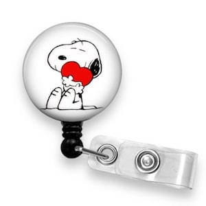 I LOVE SNOOPY Retractable Badge Reel, Badge Holder, ID Badge, Nurse, Doctor, Peanuts Gang, Badge Reels