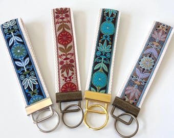 Jacquard Key Fob Wristlet, Woven Ribbon Keychain, Fabric Wrist Strap Holder
