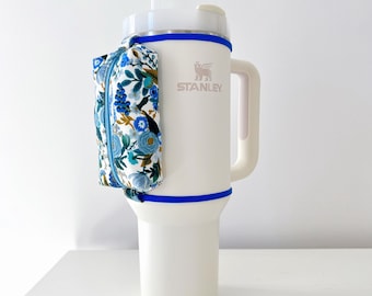 Blue Floral Tumbler Pouch, Rifle Paper Water Bottle Bag, Key and Card Holder