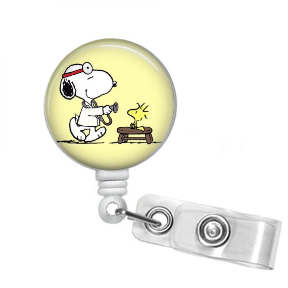 Snoopy MD Retractable Badge Reel, Badge Holder, ID Badge, Nurse, Doctor, Peanuts Gang, Badge Reels