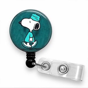 SNOOPY in SCRUBS Retractable Badge Reel, Badge Holder, ID Badge, Nurse, Doctor, Peanuts Gang