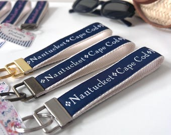 Cape Cod Key Fob, Nantucket Marthas Vineyard Keychain, Preppy Coastal Tote Bag Charm Gift
