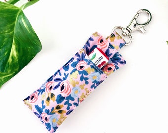 Floral Lip Balm Keychain, Rifle Paper Chapstick Holder, Clip On Keyring Bag Charm