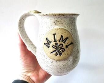 Mimi Gift Mug, white glaze, Coffee Cup with thumb rest