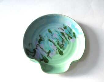 Spoon rest, layered blue and green, ladle rest, spatula rest, wheel thrown stoneware