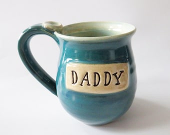 Dad mug, Green Blue Coffee Cup, Big belly Mug, 13 oz, Ready to Ship
