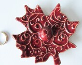 Deep Red Ring Holder - Maple Leaf Shaped Ring Dish - Handmade