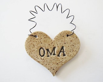 Oma Heart Ornament, ceramic clay, personalized, handmade, ready to mail
