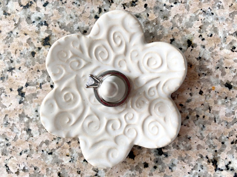 Ivory White Ring Dish, ring holder, elegant classic swirl print, 3 sizes available image 8