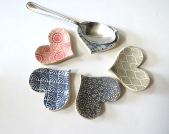 5 Clay Hearts, Ring Dish Hearts or Decorative Hearts, mini spoon rests