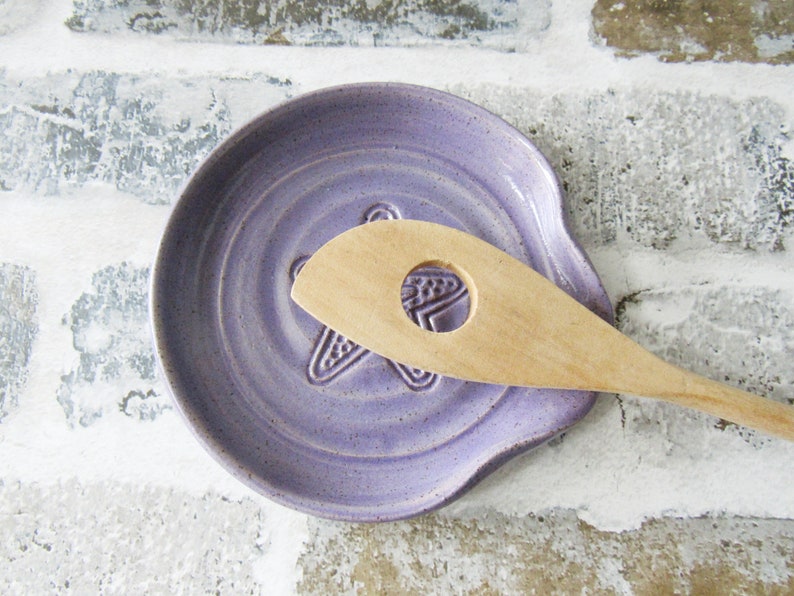 Lavender Spoon Rest ladle plate speckled lilac starfish stamp