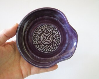 Small purple spoon rest,  stoneware,  wheel thrown Pottery