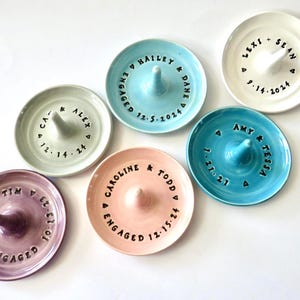 Engagement ring holder,  personalized ring dish,  customized wedding gift, imprinted clay