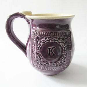 Monogram Mug, mug with initial, mug with letter, as seen in Apartment Therapy, handmade mug deep purple