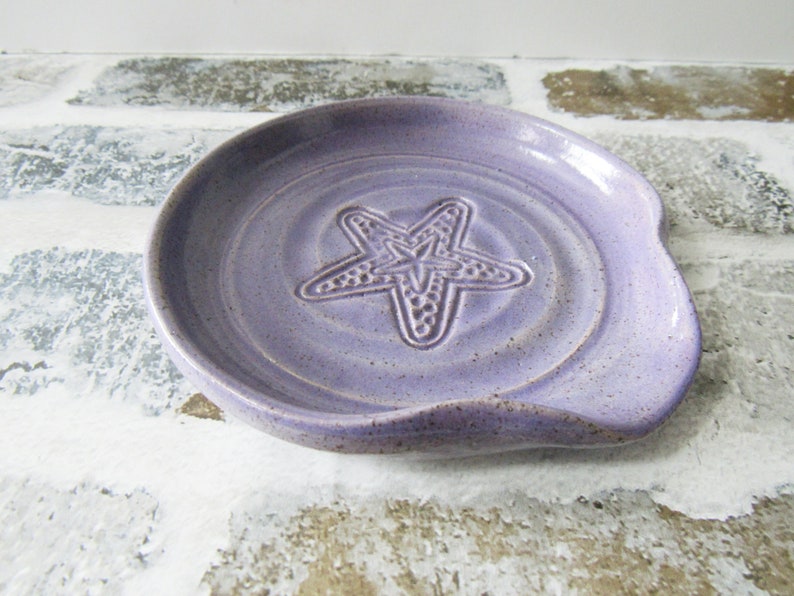 Lavender Spoon Rest ladle plate speckled lilac starfish stamp