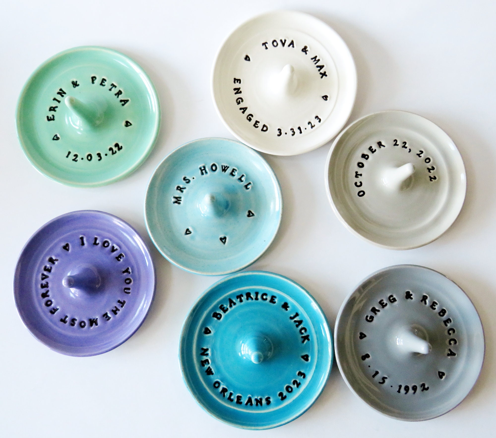 Custom Stamped Clay Engagement Ring Holder, Personalized Ring Dish, Wheel Thrown, Clay Pottery, Made to Order, Bespoke gift