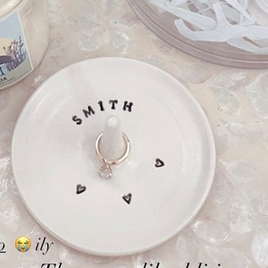 Custom Stamped Clay Engagement Ring Holder, Personalized Ring Dish, Wheel Thrown, Clay Pottery, Made to Order, Bespoke gift image 5