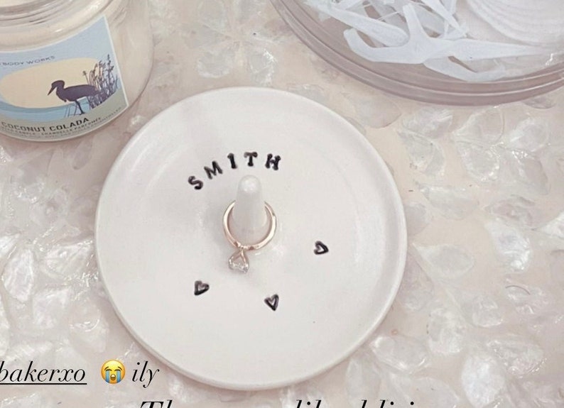 Custom Stamped Clay Engagement Ring Holder, Personalized Ring Dish, Wheel Thrown, Clay Pottery, Made to Order, Bespoke gift image 5