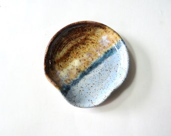 Layered colors spoon rest, wheel thrown stoneware, blue, periwinkle, rust