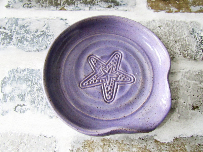 Lavender Spoon Rest ladle plate speckled lilac starfish stamp