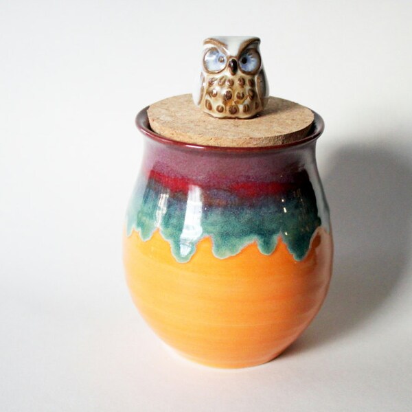Pottery Jar, Vase, or Pencil Caddy, Merlot, Orange and Green