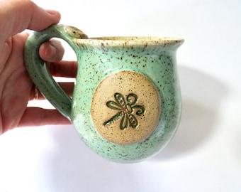 Cappuccino latte coffee cup, mint green and oatmeal mug, Ready to Ship, Handmade