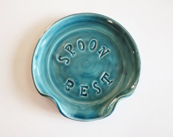 Small spoon rest,  turquoise blue dish,  wheel thrown Pottery