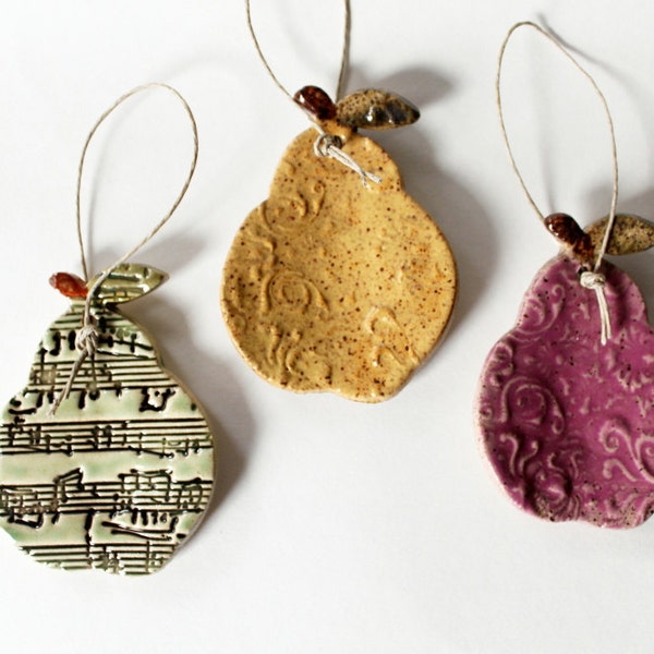 Fall Autumn Decor Set of Three Ceramic Pear Ornaments even great for Year Round Display
