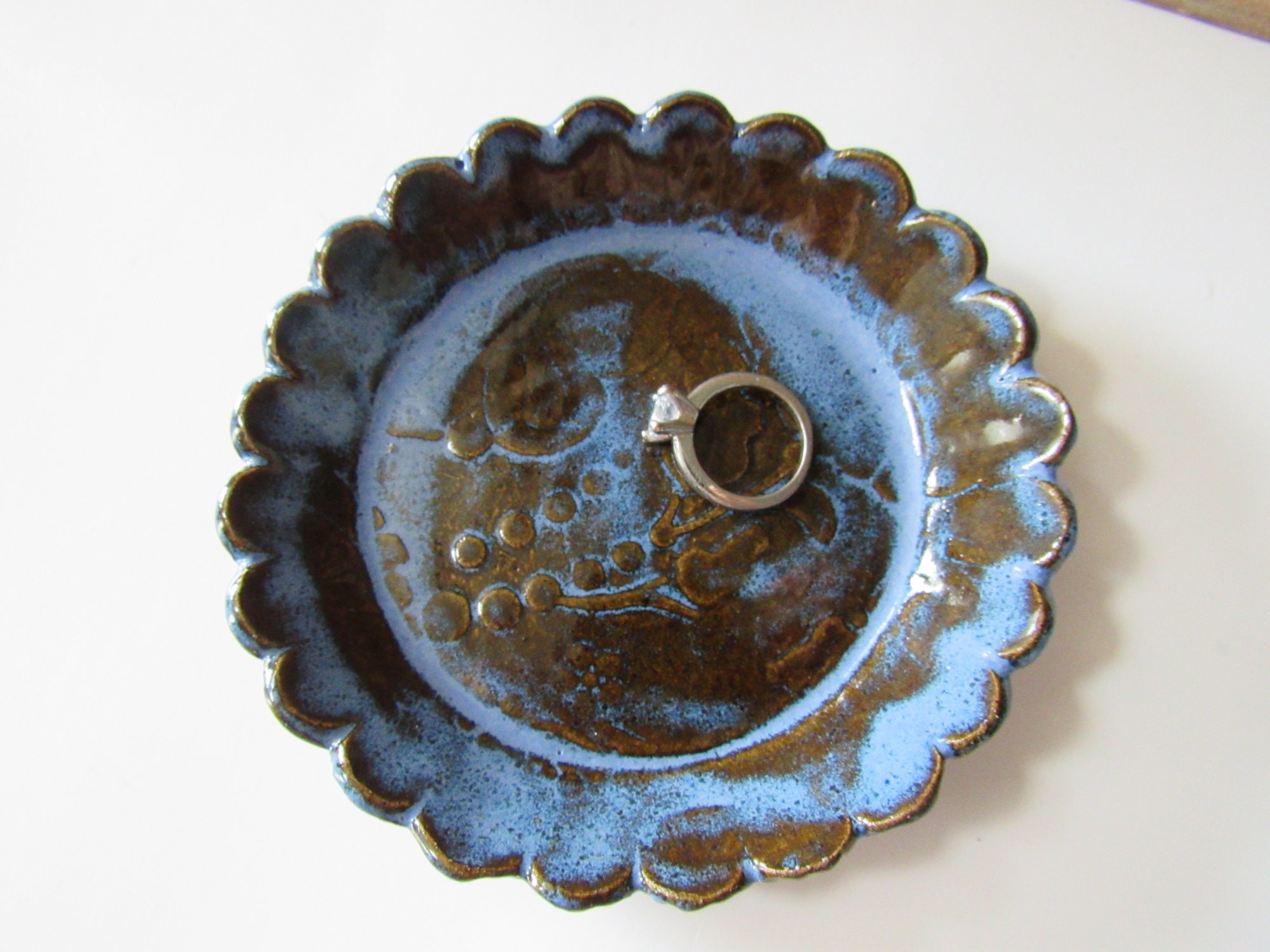 Small scalloped dish glazed in floating blue Etsy