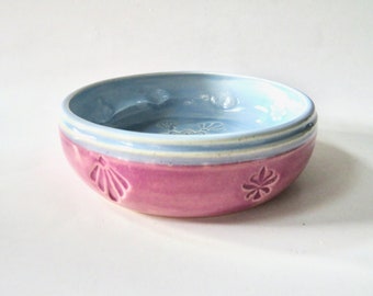 Small food dish or pet bowl, periwinkle and violet, colorful glazes, holds 8 oz, ready to ship