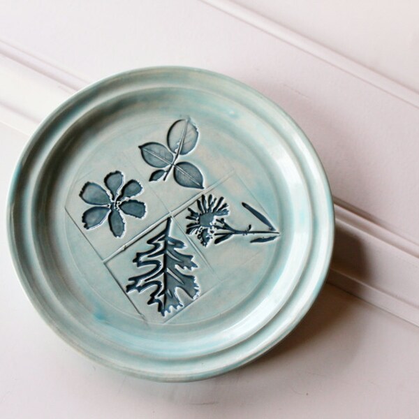 Teal and Soft Blue Ceramic Dish // Textured Details