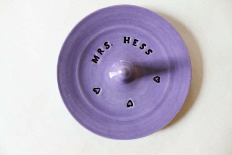 Engagement ring holder, personalized ring dish, customized wedding gift, imprinted clay lilac